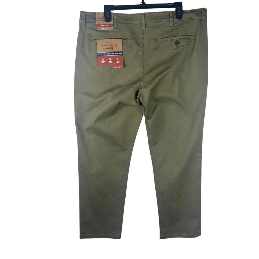 Weatherproof Vintage Chino Pants Slim Straight Stretch Twill Khaki 38W x 30L NEW